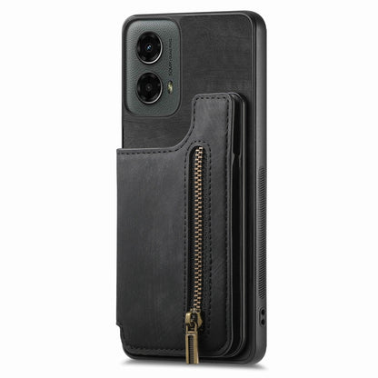 For Motorola Moto G 2024 Retro Leather Zipper Wallet Back Phone Case(Black) by buy2fix