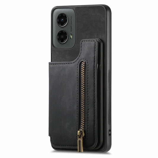 For Motorola Moto G 2024 Retro Leather Zipper Wallet Back Phone Case(Black) by buy2fix
