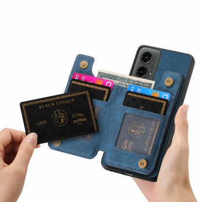 For Motorola Moto G 2024 Retro Leather Zipper Wallet Back Phone Case(Blue) by buy2fix