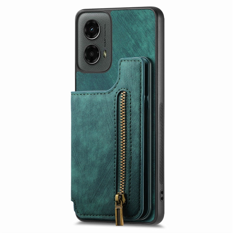 For Motorola Moto G 2024 Retro Leather Zipper Wallet Back Phone Case(Green) by buy2fix