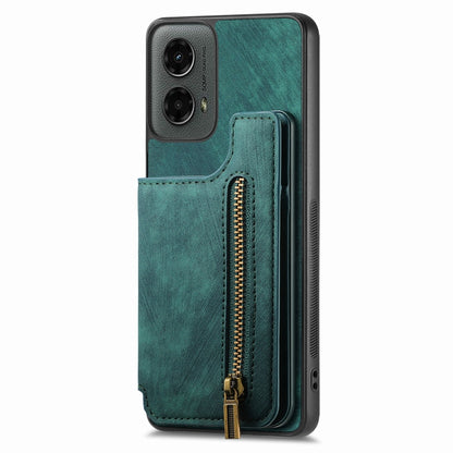 For Motorola Moto G 2024 Retro Leather Zipper Wallet Back Phone Case(Green) by buy2fix
