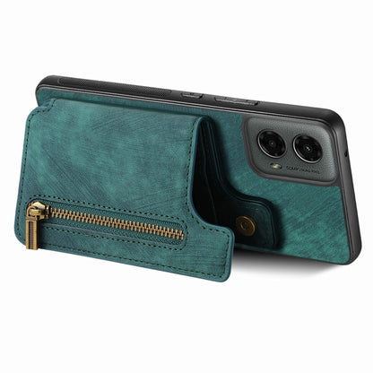For Motorola Moto G 2024 Retro Leather Zipper Wallet Back Phone Case(Green) by buy2fix