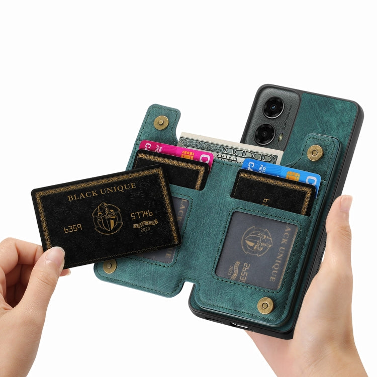 For Motorola Moto G 2024 Retro Leather Zipper Wallet Back Phone Case(Green) by buy2fix