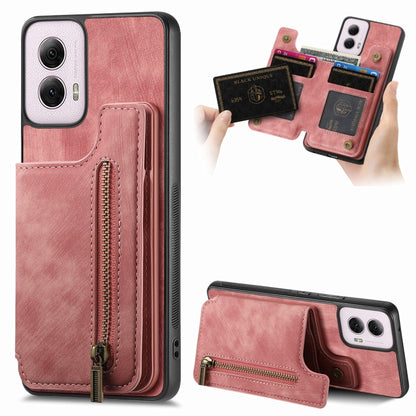 For Motorola G Power 5G 2024 Retro Leather Zipper Wallet Back Phone Case(Pink) by buy2fix