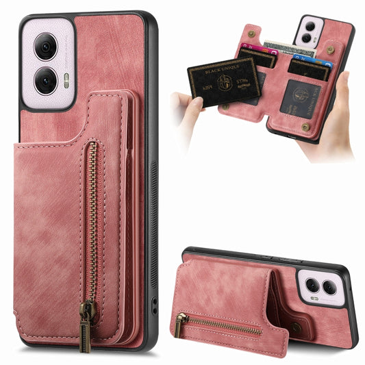 For Motorola G Power 5G 2024 Retro Leather Zipper Wallet Back Phone Case(Pink) by buy2fix