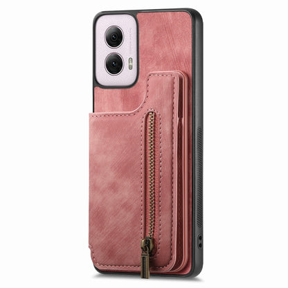 For Motorola G Power 5G 2024 Retro Leather Zipper Wallet Back Phone Case(Pink) by buy2fix