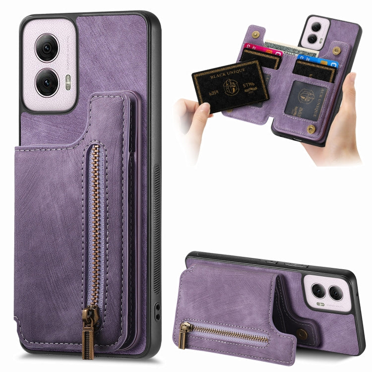 For Motorola G Power 5G 2024 Retro Leather Zipper Wallet Back Phone Case(Purple) by buy2fix