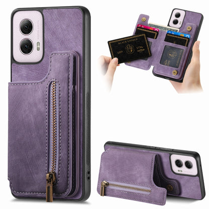For Motorola G Power 5G 2024 Retro Leather Zipper Wallet Back Phone Case(Purple) by buy2fix