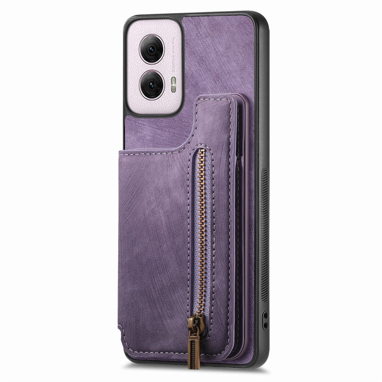 For Motorola G Power 5G 2024 Retro Leather Zipper Wallet Back Phone Case(Purple) by buy2fix