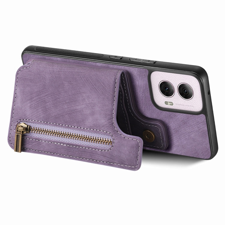 For Motorola G Power 5G 2024 Retro Leather Zipper Wallet Back Phone Case(Purple) by buy2fix