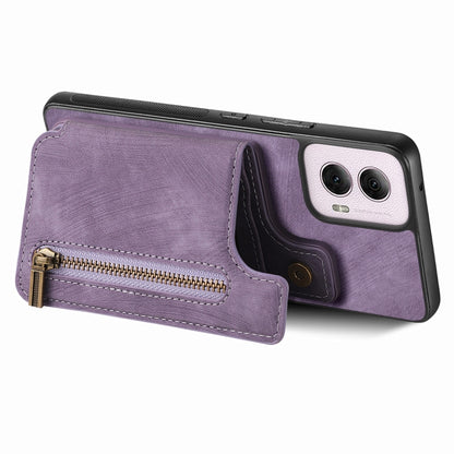 For Motorola G Power 5G 2024 Retro Leather Zipper Wallet Back Phone Case(Purple) by buy2fix
