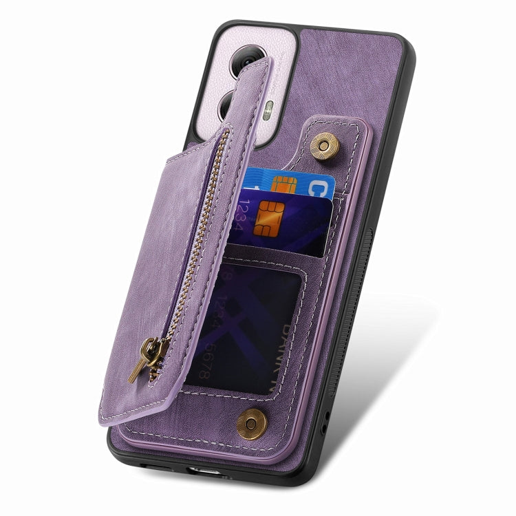 For Motorola G Power 5G 2024 Retro Leather Zipper Wallet Back Phone Case(Purple) by buy2fix