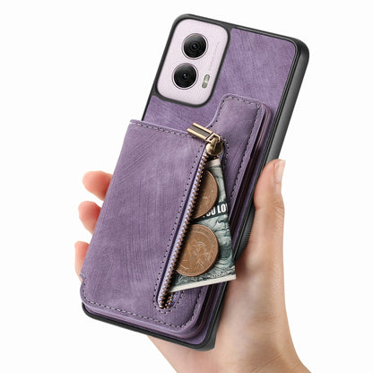 For Motorola G Power 5G 2024 Retro Leather Zipper Wallet Back Phone Case(Purple) by buy2fix