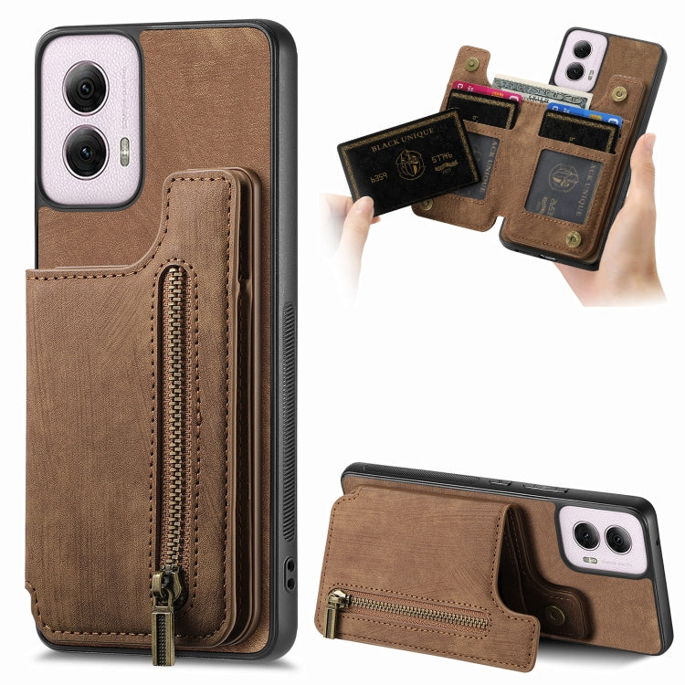 For Motorola G Power 5G 2024 Retro Leather Zipper Wallet Back Phone Case(Brown) by buy2fix