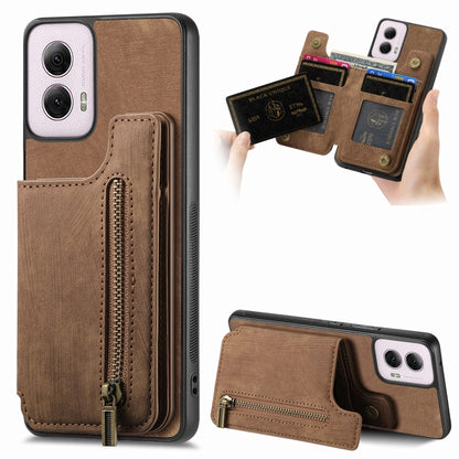 For Motorola G Power 5G 2024 Retro Leather Zipper Wallet Back Phone Case(Brown) by buy2fix
