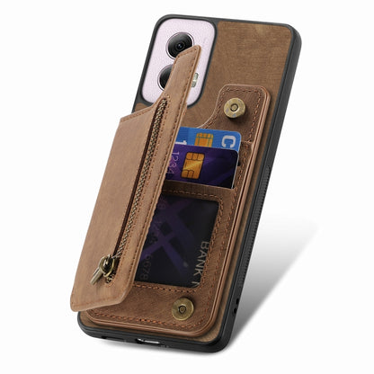 For Motorola G Power 5G 2024 Retro Leather Zipper Wallet Back Phone Case(Brown) by buy2fix