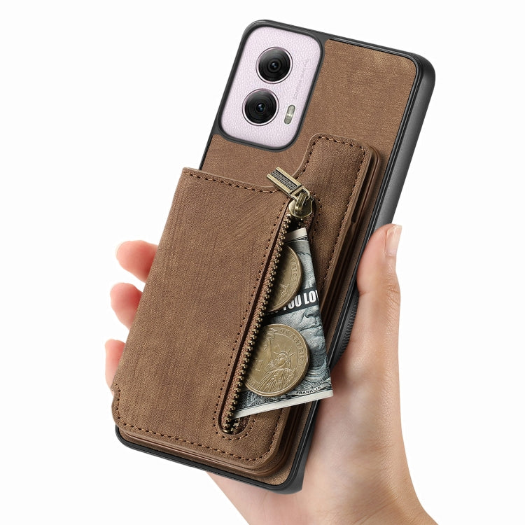 For Motorola G Power 5G 2024 Retro Leather Zipper Wallet Back Phone Case(Brown) by buy2fix