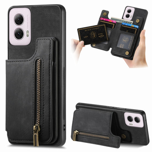 For Motorola G Power 5G 2024 Retro Leather Zipper Wallet Back Phone Case(Black) by buy2fix