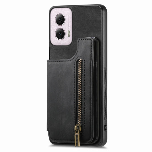 For Motorola G Power 5G 2024 Retro Leather Zipper Wallet Back Phone Case(Black) by buy2fix