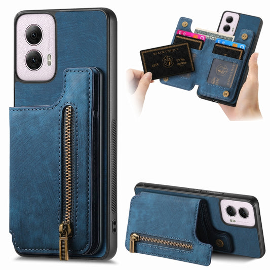 For Motorola G Power 5G 2024 Retro Leather Zipper Wallet Back Phone Case(Blue) by buy2fix