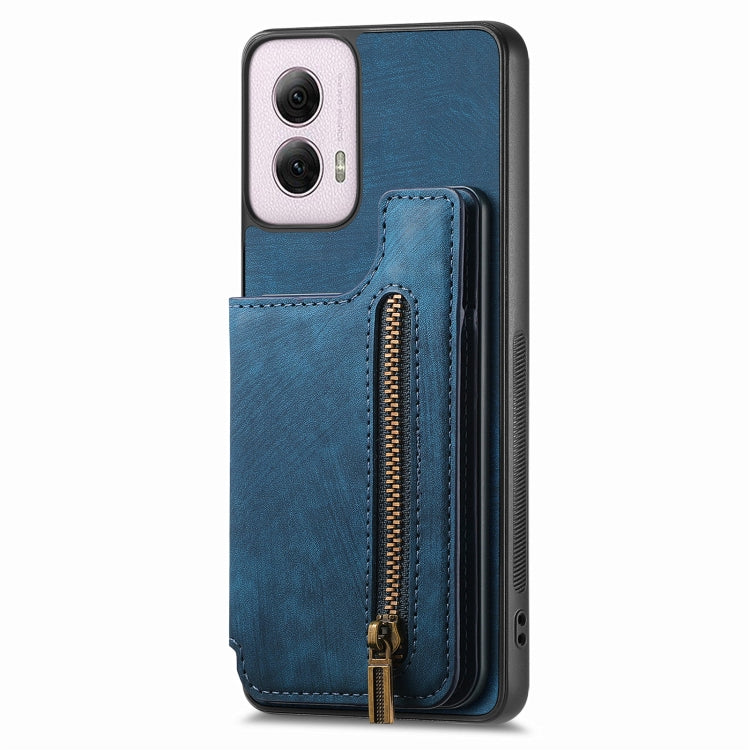 For Motorola G Power 5G 2024 Retro Leather Zipper Wallet Back Phone Case(Blue) by buy2fix
