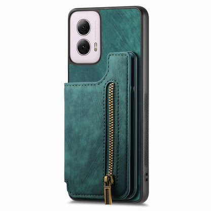 For Motorola G Power 5G 2024 Retro Leather Zipper Wallet Back Phone Case(Green) by buy2fix