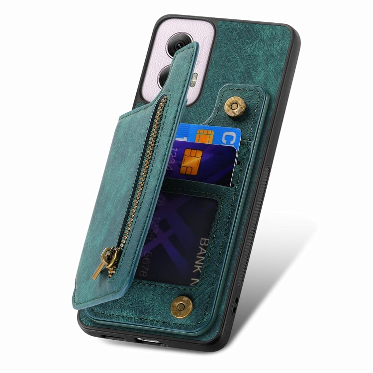 For Motorola G Power 5G 2024 Retro Leather Zipper Wallet Back Phone Case(Green) by buy2fix