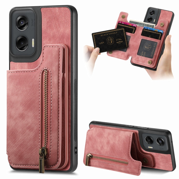 For Motorola G Stylus 5G 2024 Retro Leather Zipper Wallet Back Phone Case(Pink) by buy2fix