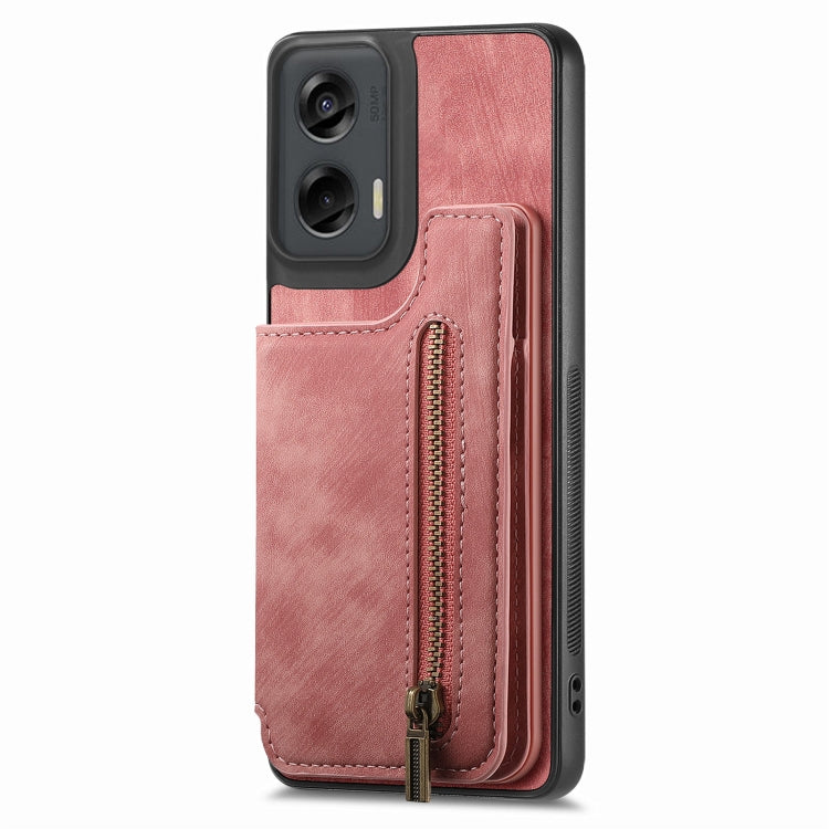 For Motorola G Stylus 5G 2024 Retro Leather Zipper Wallet Back Phone Case(Pink) by buy2fix
