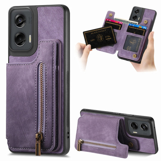For Motorola G Stylus 5G 2024 Retro Leather Zipper Wallet Back Phone Case(Purple)