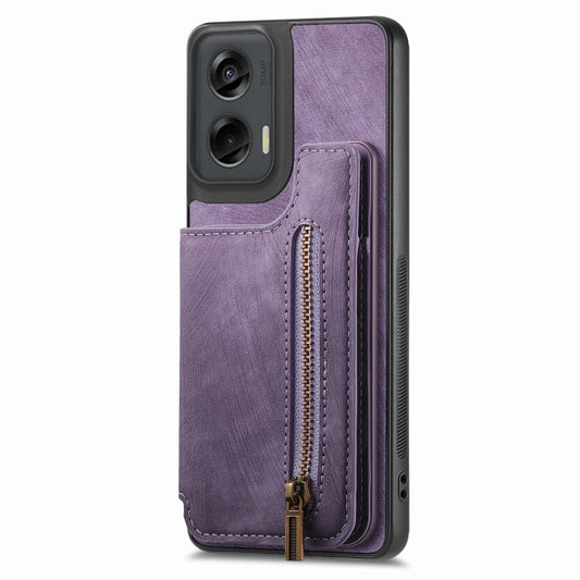 For Motorola G Stylus 5G 2024 Retro Leather Zipper Wallet Back Phone Case(Purple) by buy2fix