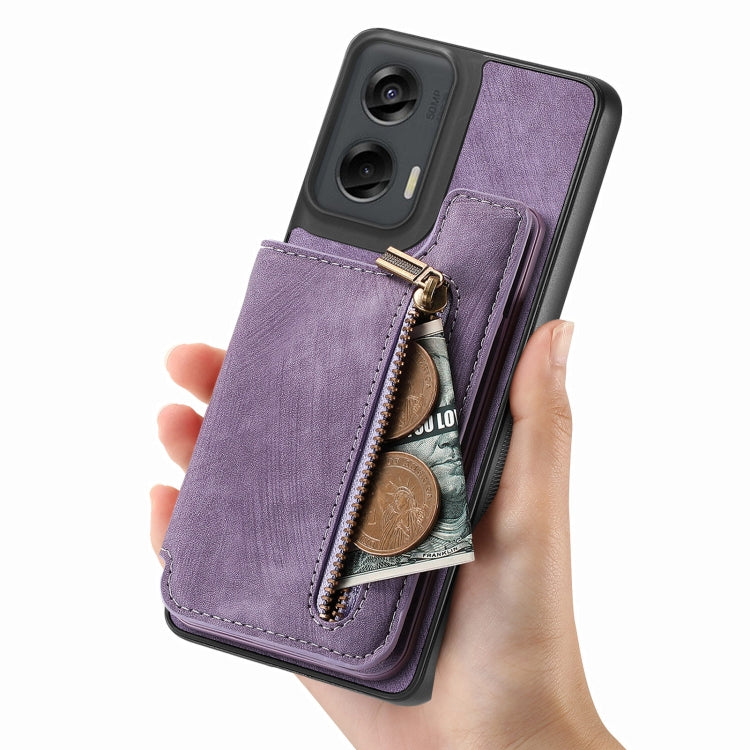 For Motorola G Stylus 5G 2024 Retro Leather Zipper Wallet Back Phone Case(Purple) by buy2fix