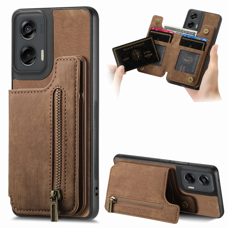For Motorola G Stylus 5G 2024 Retro Leather Zipper Wallet Back Phone Case(Brown) by buy2fix