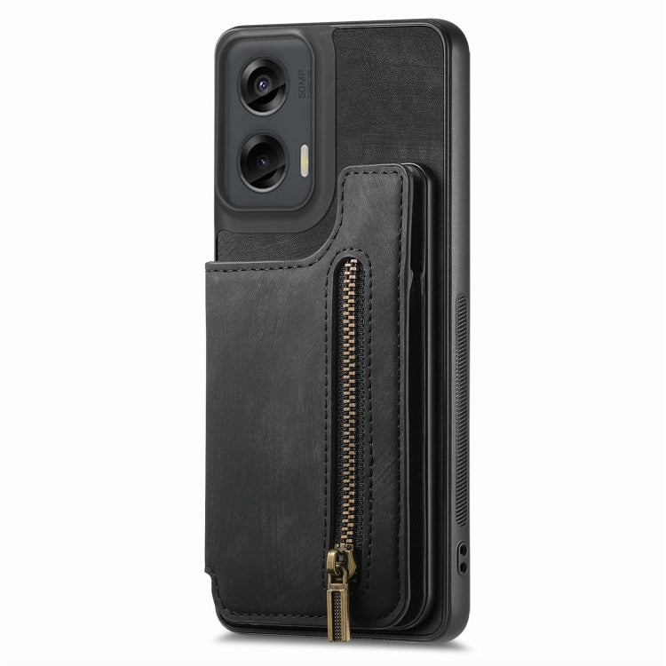 For Motorola G Stylus 5G 2024 Retro Leather Zipper Wallet Back Phone Case(Black) by buy2fix