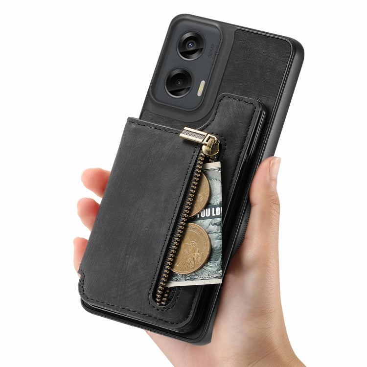 For Motorola G Stylus 5G 2024 Retro Leather Zipper Wallet Back Phone Case(Black) by buy2fix