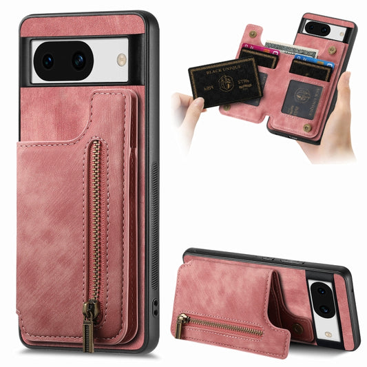 For Google Pixel 9 / 9 Pro Retro Leather Zipper Wallet Back Phone Case(Pink) by buy2fix