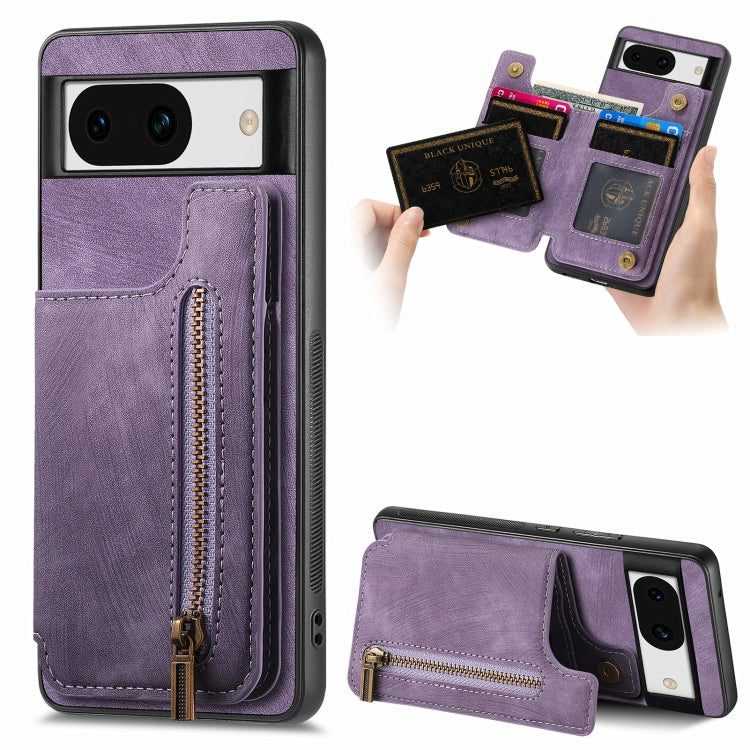 For Google Pixel 9 / 9 Pro Retro Leather Zipper Wallet Back Phone Case(Purple) by buy2fix