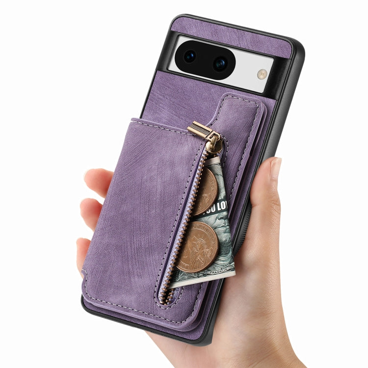 For Google Pixel 9 / 9 Pro Retro Leather Zipper Wallet Back Phone Case(Purple) by buy2fix