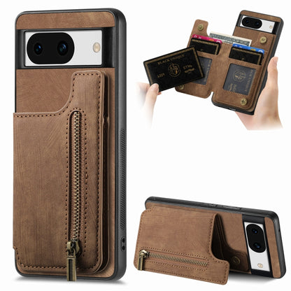 For Google Pixel 9 / 9 Pro Retro Leather Zipper Wallet Back Phone Case(Brown) by buy2fix
