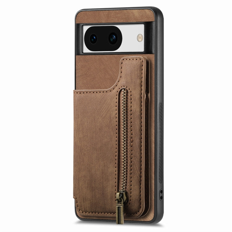 For Google Pixel 9 / 9 Pro Retro Leather Zipper Wallet Back Phone Case(Brown) by buy2fix