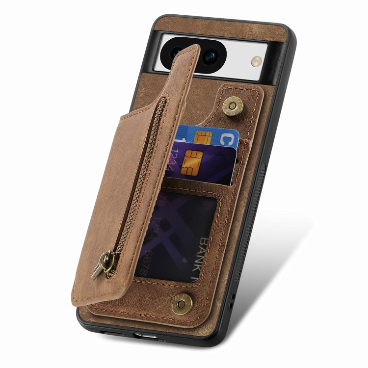 For Google Pixel 9 / 9 Pro Retro Leather Zipper Wallet Back Phone Case(Brown) by buy2fix