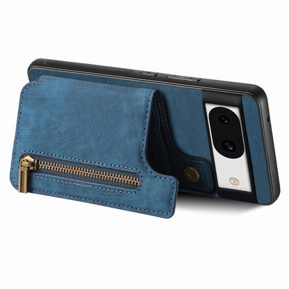 For Google Pixel 9 / 9 Pro Retro Leather Zipper Wallet Back Phone Case(Blue) by buy2fix