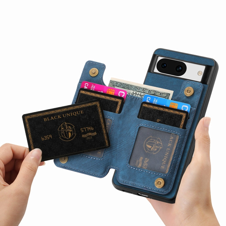 For Google Pixel 9 / 9 Pro Retro Leather Zipper Wallet Back Phone Case(Blue) by buy2fix