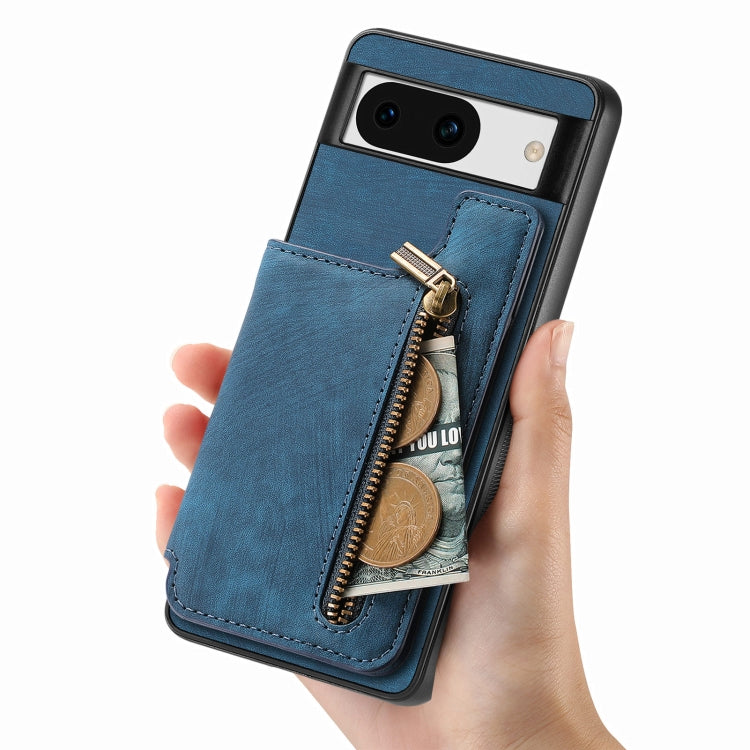 For Google Pixel 9 / 9 Pro Retro Leather Zipper Wallet Back Phone Case(Blue) by buy2fix