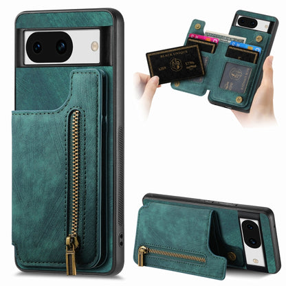For Google Pixel 9 / 9 Pro Retro Leather Zipper Wallet Back Phone Case(Green) by buy2fix