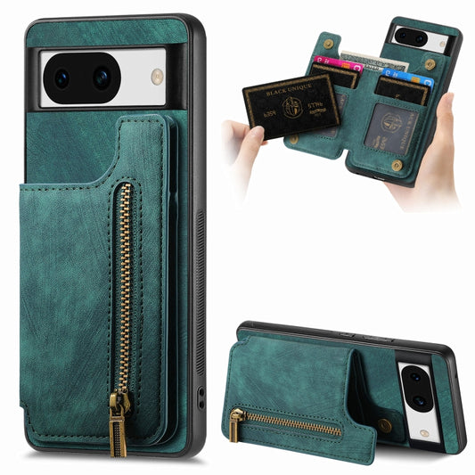 For Google Pixel 9 / 9 Pro Retro Leather Zipper Wallet Back Phone Case(Green) by buy2fix