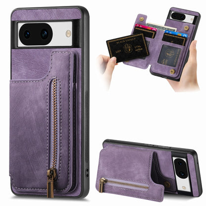 For Google Pixel 9 Pro XL Retro Leather Zipper Wallet Back Phone Case(Purple) by buy2fix