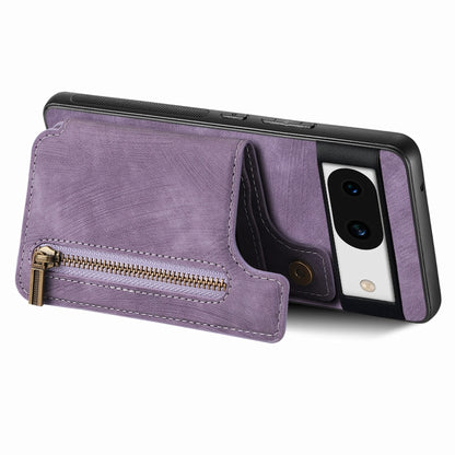 For Google Pixel 9 Pro XL Retro Leather Zipper Wallet Back Phone Case(Purple) by buy2fix