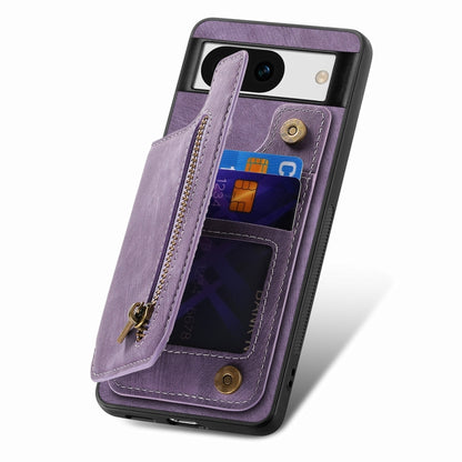 For Google Pixel 9 Pro XL Retro Leather Zipper Wallet Back Phone Case(Purple) by buy2fix