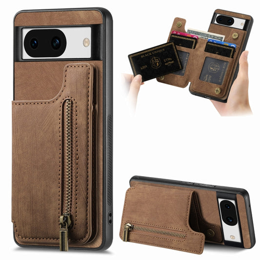For Google Pixel 9 Pro XL Retro Leather Zipper Wallet Back Phone Case(Brown) by buy2fix